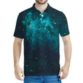 Dark Teal Galaxy Space Print Men's Polo Shirt