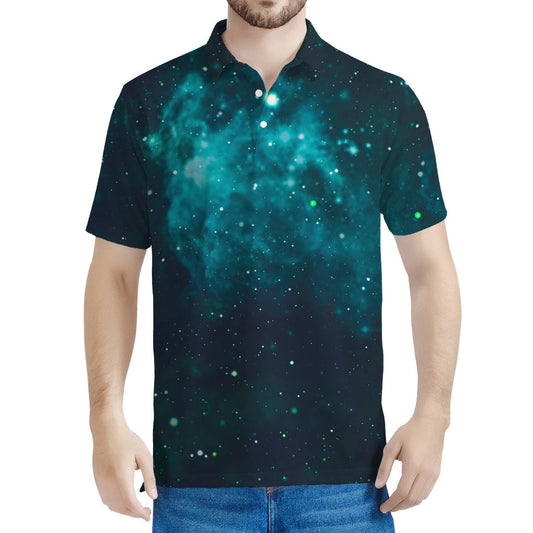 Dark Teal Galaxy Space Print Men's Polo Shirt