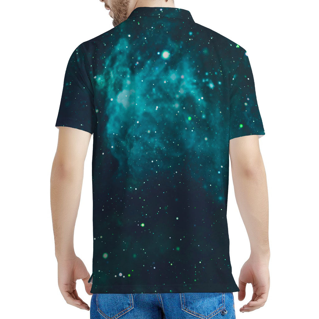 Dark Teal Galaxy Space Print Men's Polo Shirt