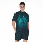 Dark Teal Galaxy Space Print Men's Rompers
