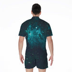 Dark Teal Galaxy Space Print Men's Rompers