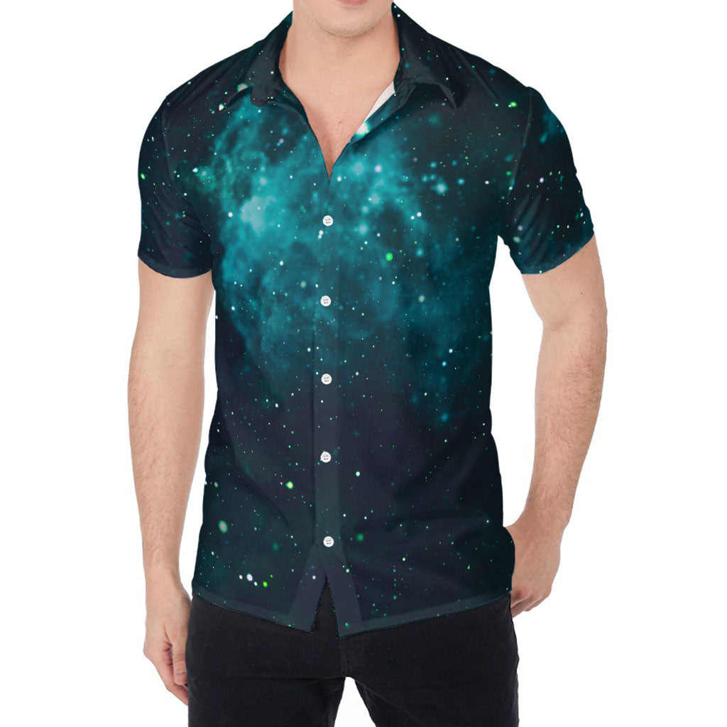 Dark Teal Galaxy Space Print Men's Shirt
