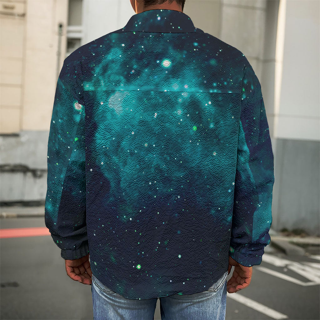 Dark Teal Galaxy Space Print Men's Shirt Jacket