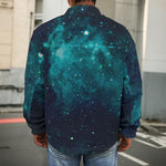 Dark Teal Galaxy Space Print Men's Shirt Jacket
