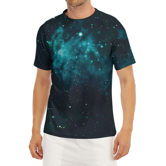 Dark Teal Galaxy Space Print Men's Short Sleeve Rash Guard