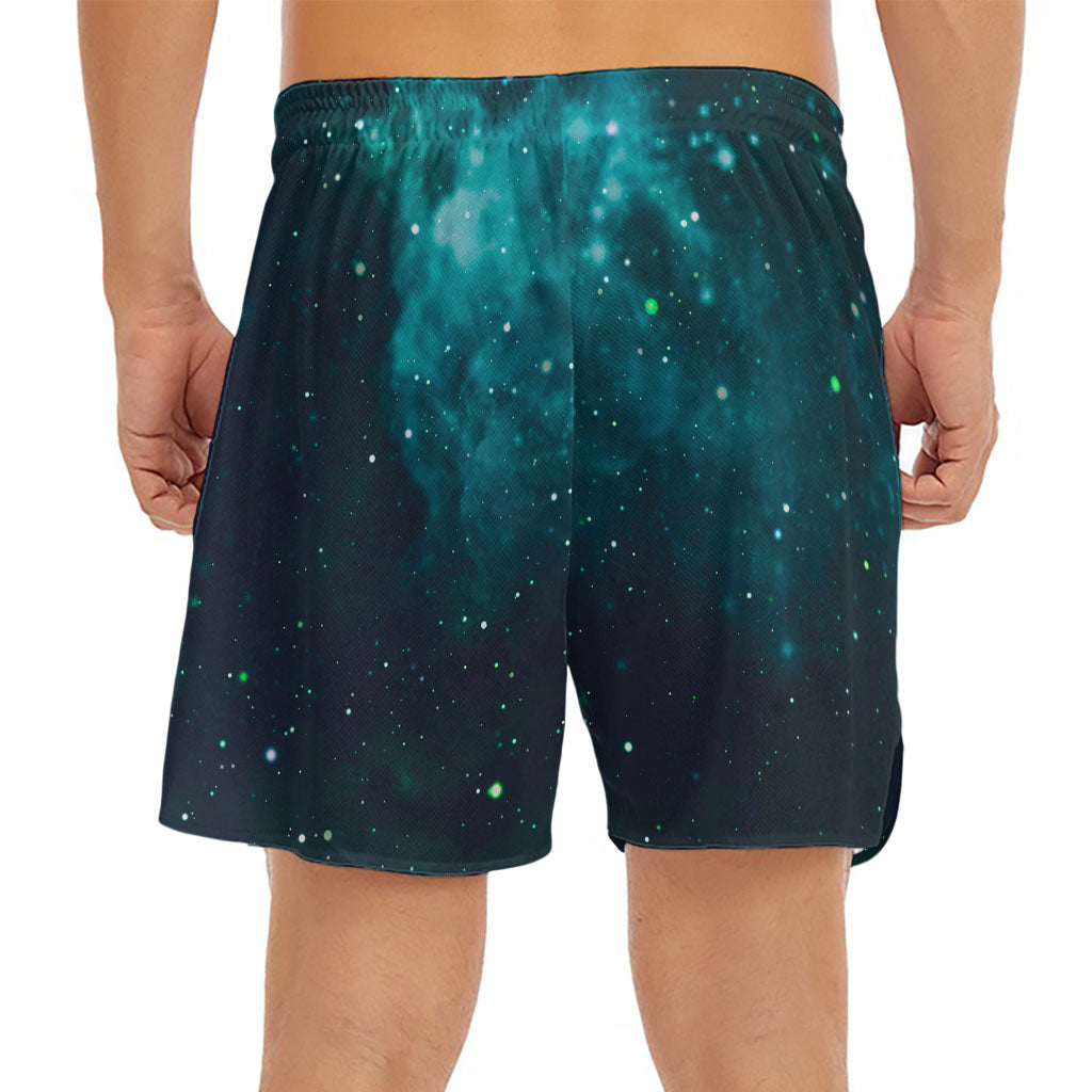 Dark Teal Galaxy Space Print Men's Split Running Shorts