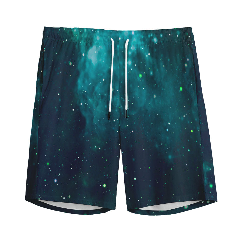 Dark Teal Galaxy Space Print Men's Sports Shorts