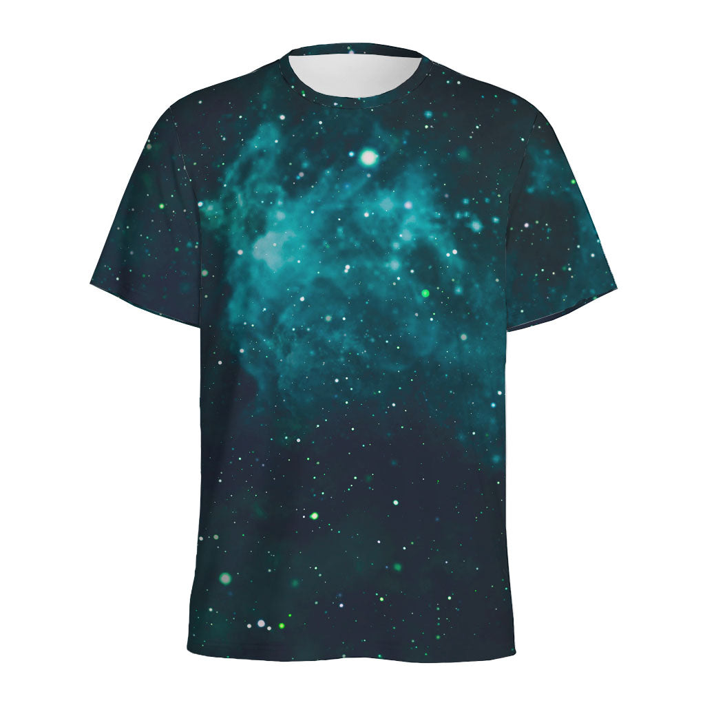 Dark Teal Galaxy Space Print Men's Sports T-Shirt