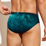 Dark Teal Galaxy Space Print Men's Swim Briefs