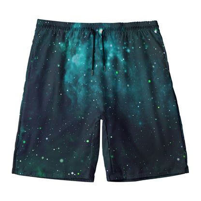 Dark Teal Galaxy Space Print Men's Swim Trunks