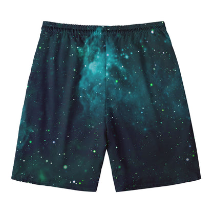 Dark Teal Galaxy Space Print Men's Swim Trunks