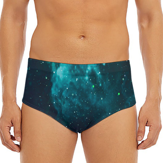 Dark Teal Galaxy Space Print Men's Triangle Swim Briefs