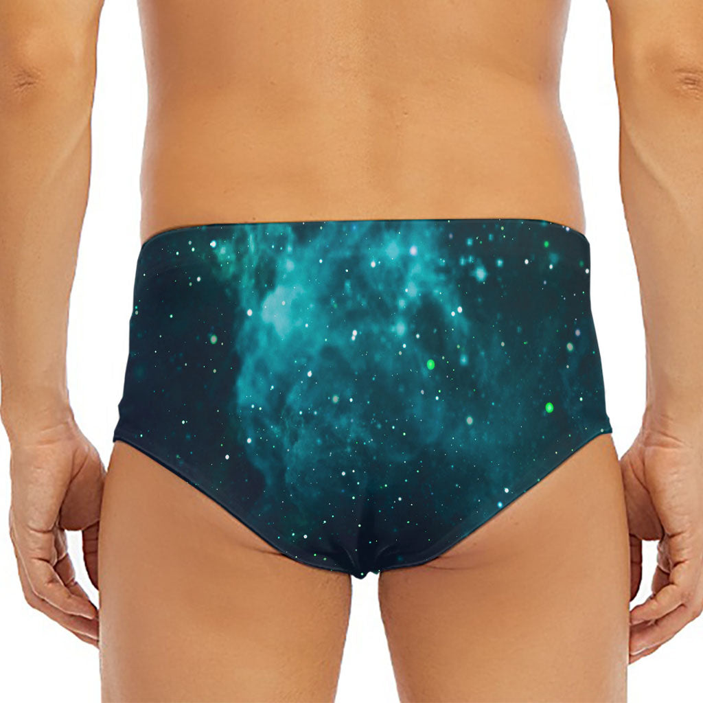 Dark Teal Galaxy Space Print Men's Triangle Swim Briefs