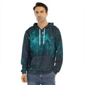 Dark Teal Galaxy Space Print Men's Velvet Pullover Hoodie