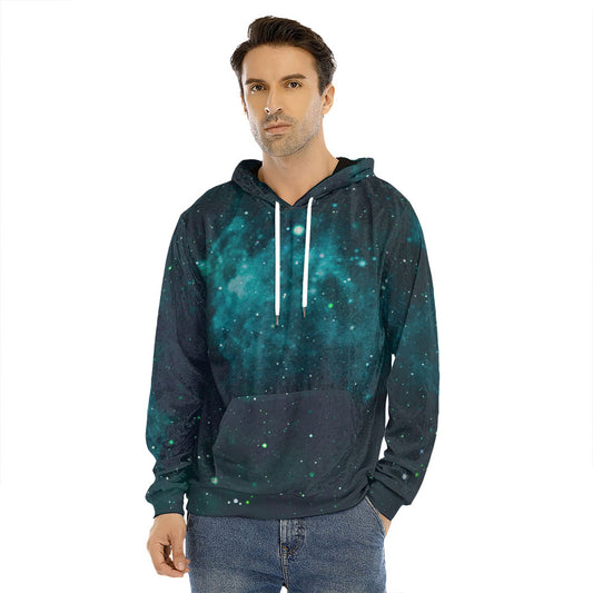 Dark Teal Galaxy Space Print Men's Velvet Pullover Hoodie
