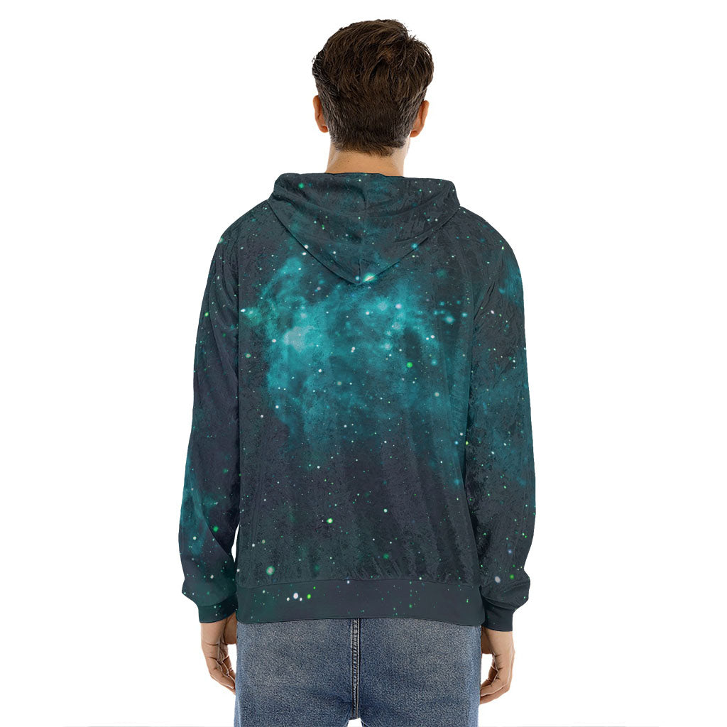 Dark Teal Galaxy Space Print Men's Velvet Pullover Hoodie