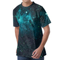 Dark Teal Galaxy Space Print Men's Velvet T-Shirt