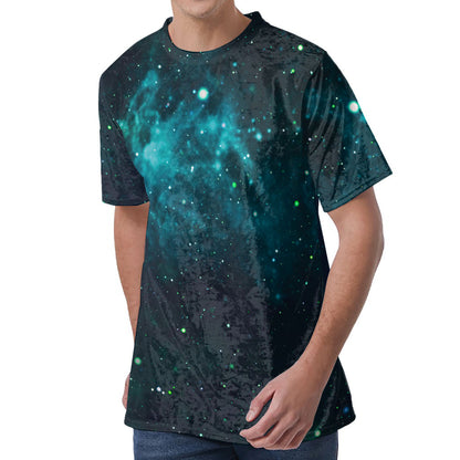 Dark Teal Galaxy Space Print Men's Velvet T-Shirt