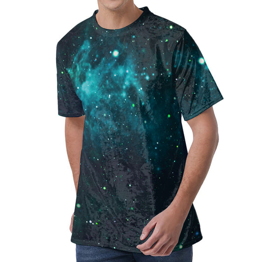 Dark Teal Galaxy Space Print Men's Velvet T-Shirt