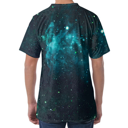 Dark Teal Galaxy Space Print Men's Velvet T-Shirt