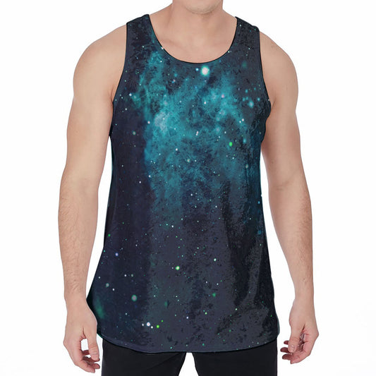Dark Teal Galaxy Space Print Men's Velvet Tank Top