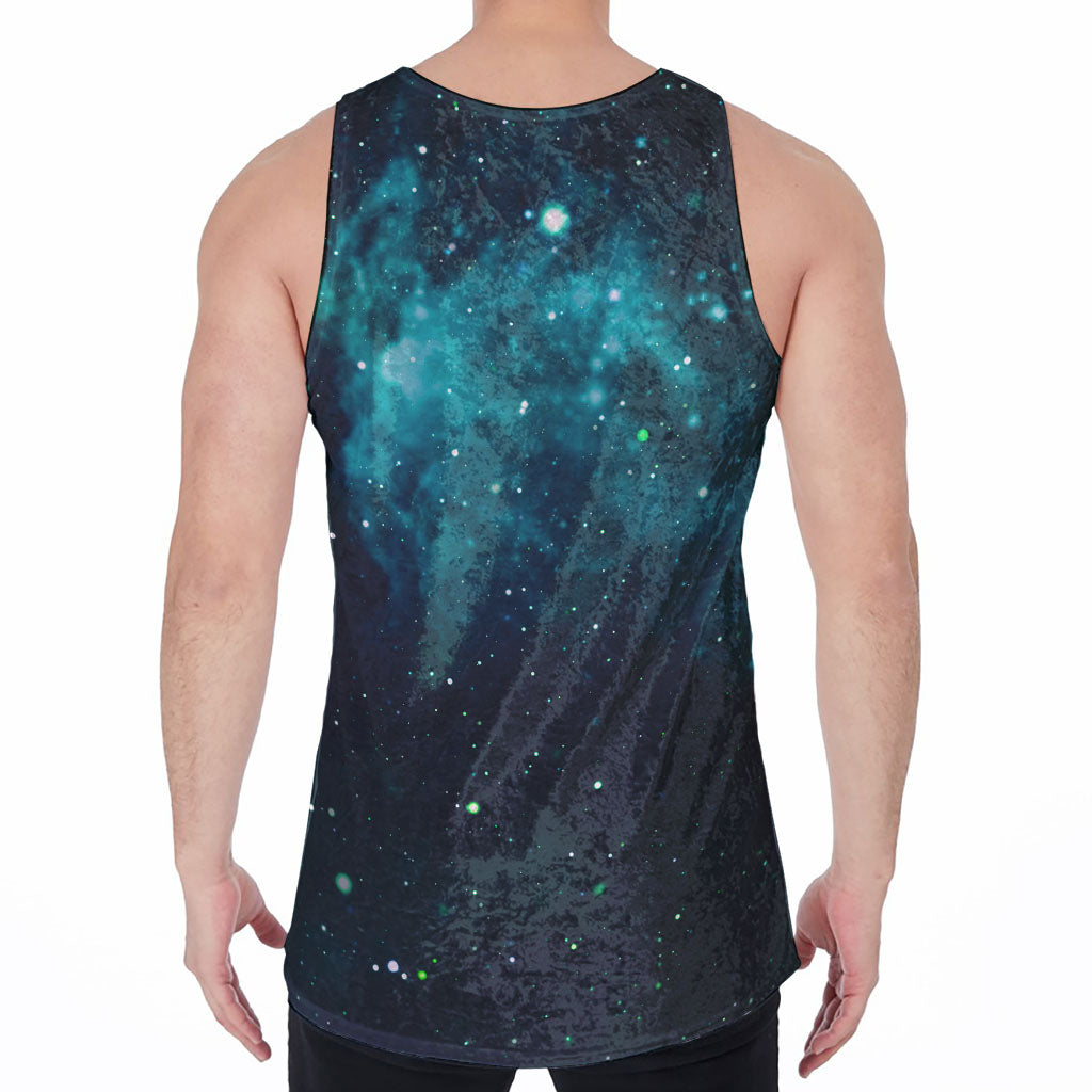 Dark Teal Galaxy Space Print Men's Velvet Tank Top