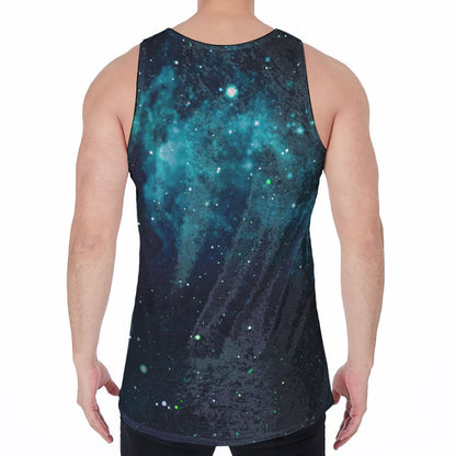 Dark Teal Galaxy Space Print Men's Velvet Tank Top