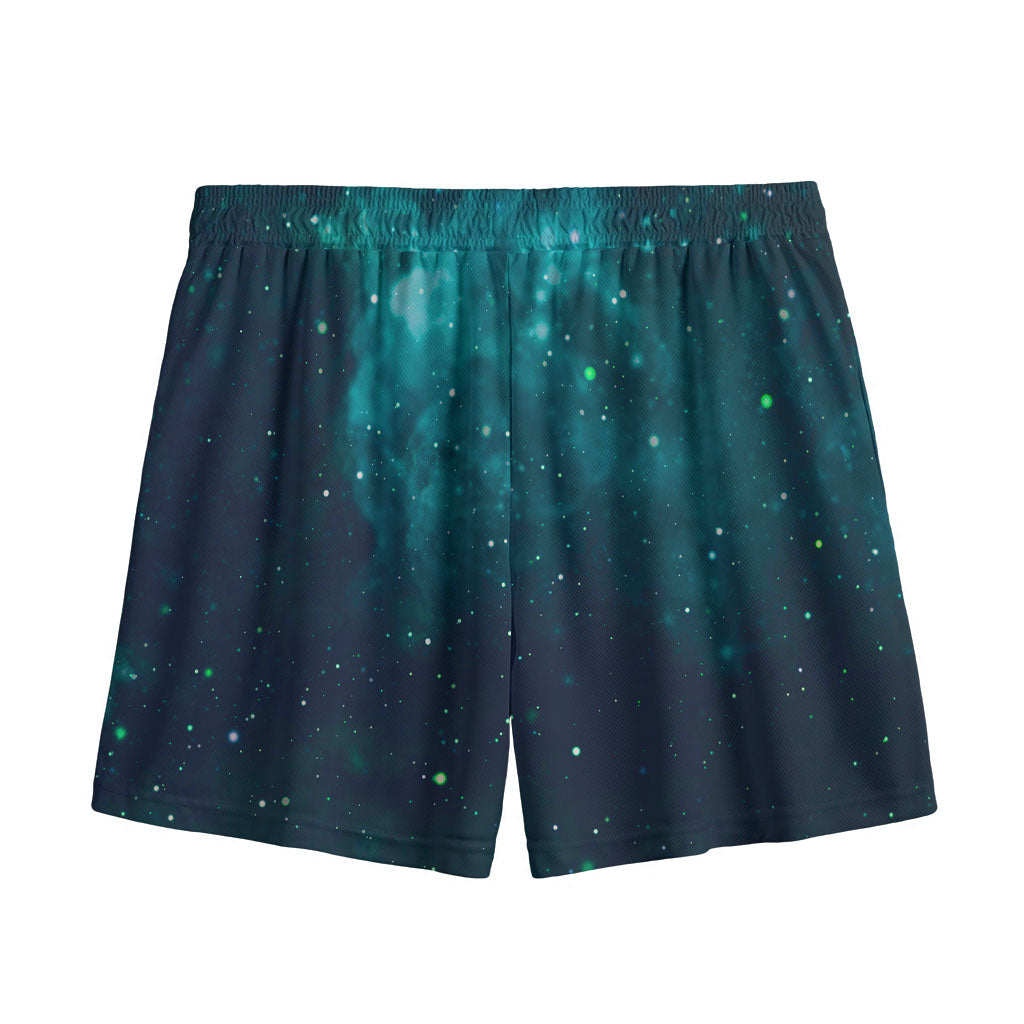 Dark Teal Galaxy Space Print Mesh Shorts