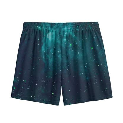 Dark Teal Galaxy Space Print Mesh Shorts
