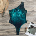 Dark Teal Galaxy Space Print One Shoulder Bodysuit
