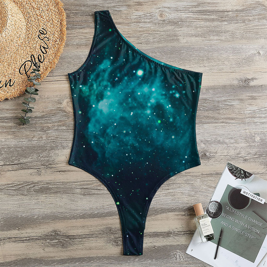 Dark Teal Galaxy Space Print One Shoulder Bodysuit
