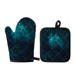 Dark Teal Galaxy Space Print Oven Mitt And Pot Holder Set