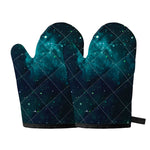 Dark Teal Galaxy Space Print Oven Mitts