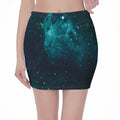 Dark Teal Galaxy Space Print Pencil Mini Skirt