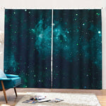Dark Teal Galaxy Space Print Pencil Pleat Curtains