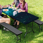 Dark Teal Galaxy Space Print Picnic Table Cover