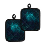 Dark Teal Galaxy Space Print Pot Holders