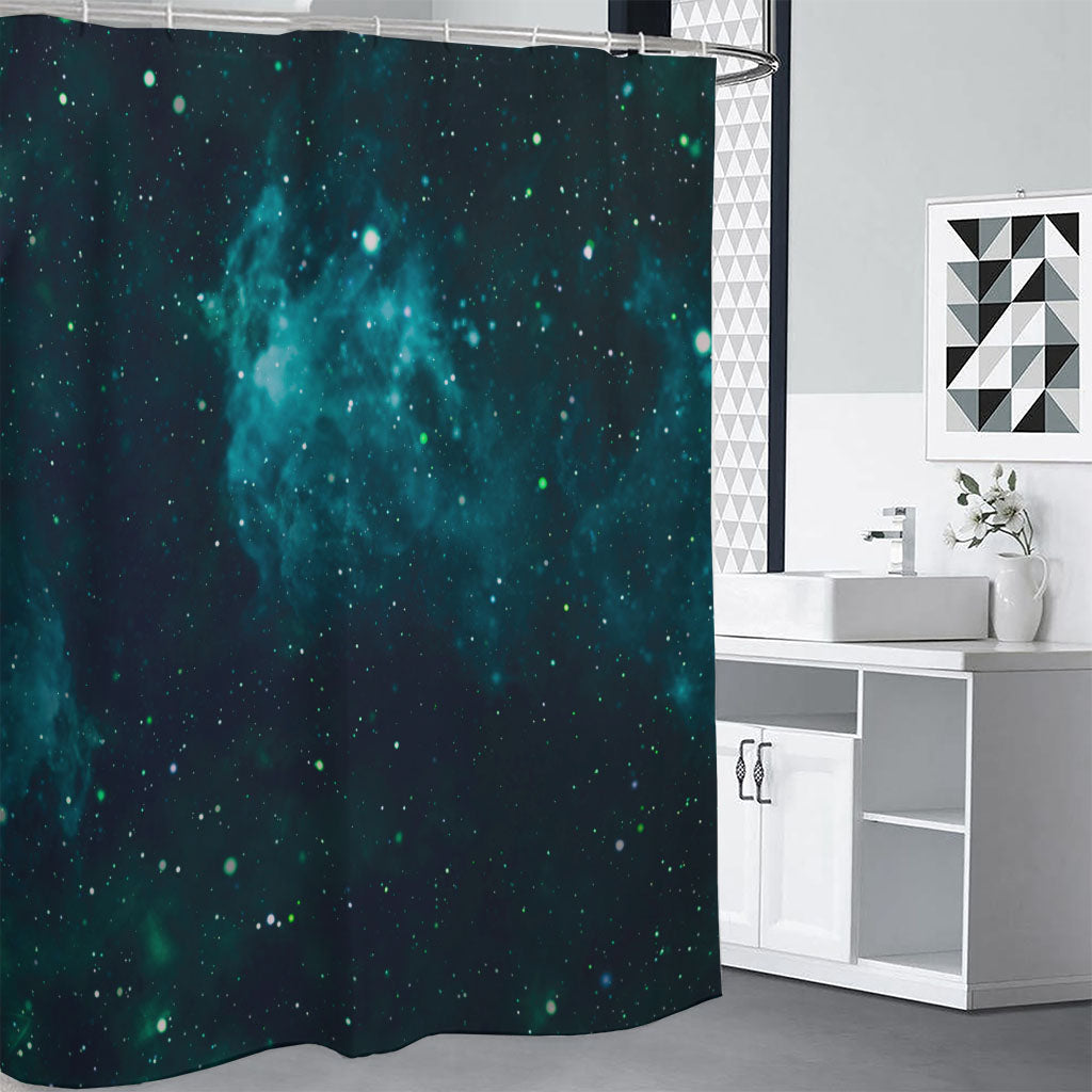 Dark Teal Galaxy Space Print Premium Shower Curtain