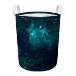 Dark Teal Galaxy Space Print Round Laundry Basket