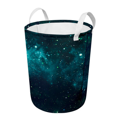 Dark Teal Galaxy Space Print Round Laundry Basket