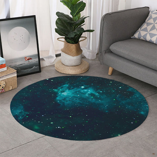 Dark Teal Galaxy Space Print Round Rug