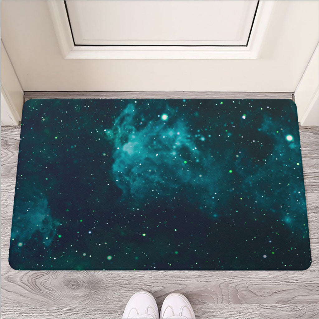 Dark Teal Galaxy Space Print Rubber Doormat