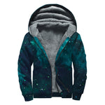 Dark Teal Galaxy Space Print Sherpa Lined Zip Up Hoodie