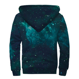 Dark Teal Galaxy Space Print Sherpa Lined Zip Up Hoodie