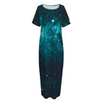 Dark Teal Galaxy Space Print Short Sleeve Long Nightdress