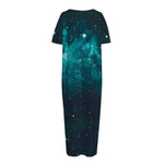Dark Teal Galaxy Space Print Short Sleeve Long Nightdress