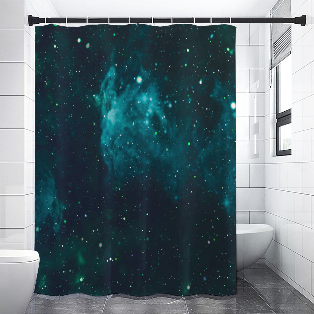 Dark Teal Galaxy Space Print Shower Curtain