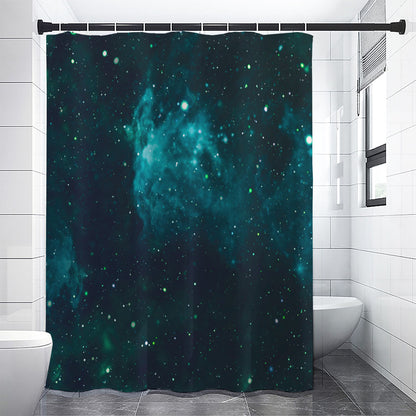 Dark Teal Galaxy Space Print Shower Curtain