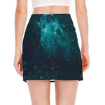 Dark Teal Galaxy Space Print Side Slit Mini Skirt