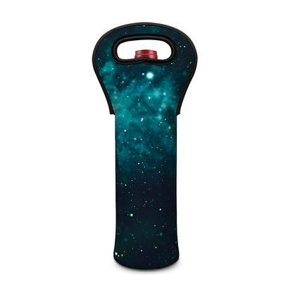 Dark Teal Galaxy Space Print Single Neoprene Wine Tote